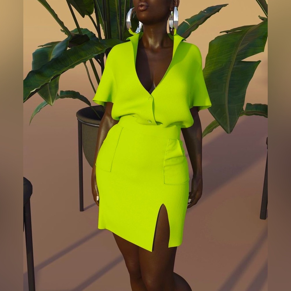 HANIFA Robyn Neon Green Skirt Set